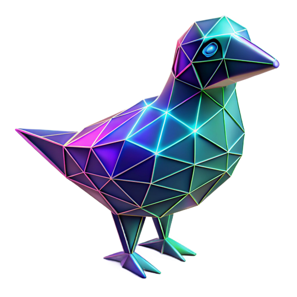 wonderful artistic Neon Polygonal Bird in a Vibrant Three Dimensional Scene of Wildlife high resolution png