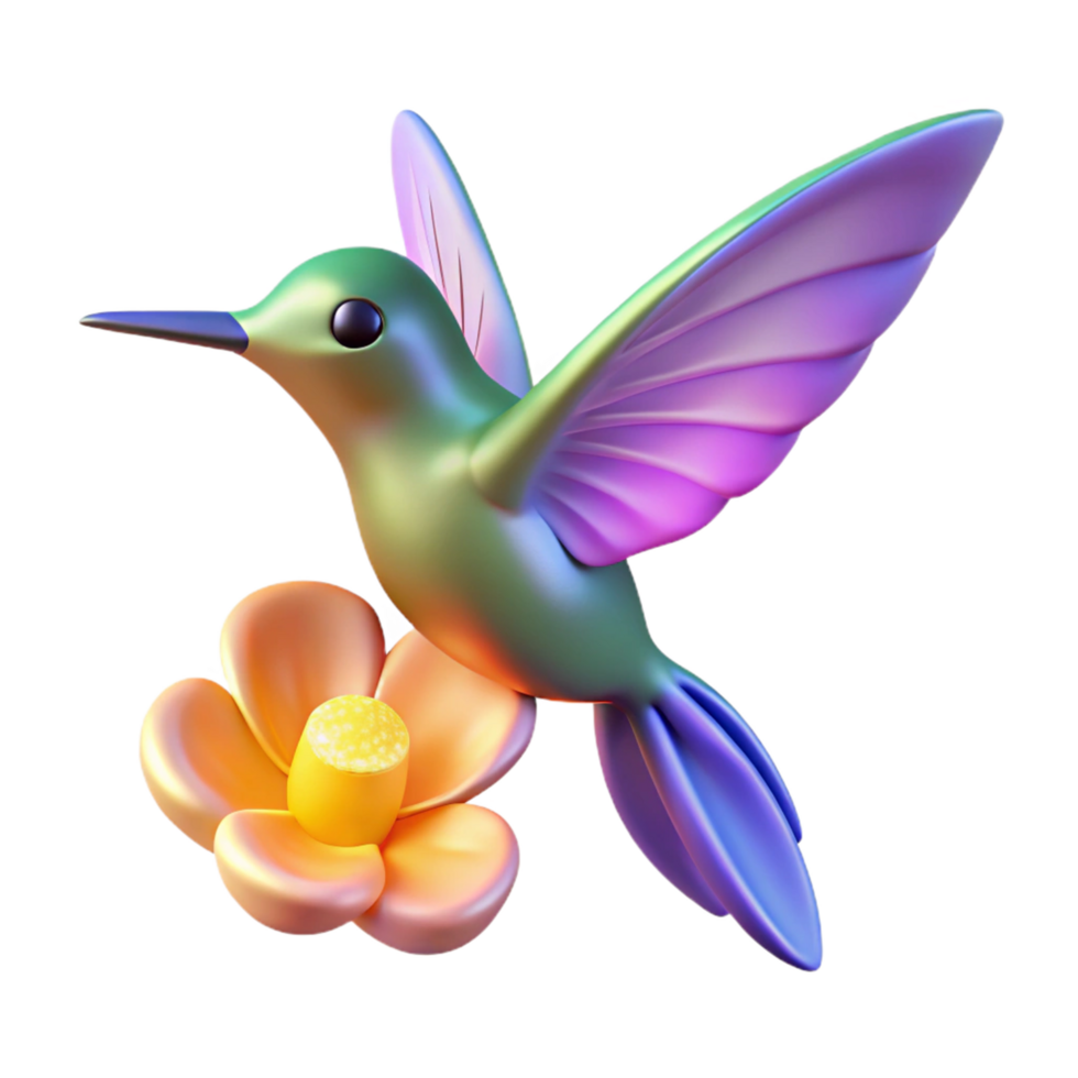 impressive modern Hummingbird and Flower in a Mesmerizing Three Dimensional Render of Nature professional png