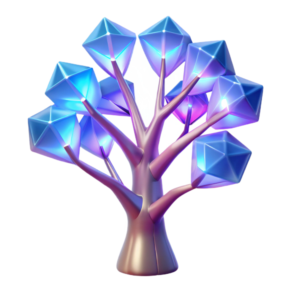 elegant classic Glowing Crystal Tree in a Mesmerizing Three Dimensional Render of Enchantment 4K png