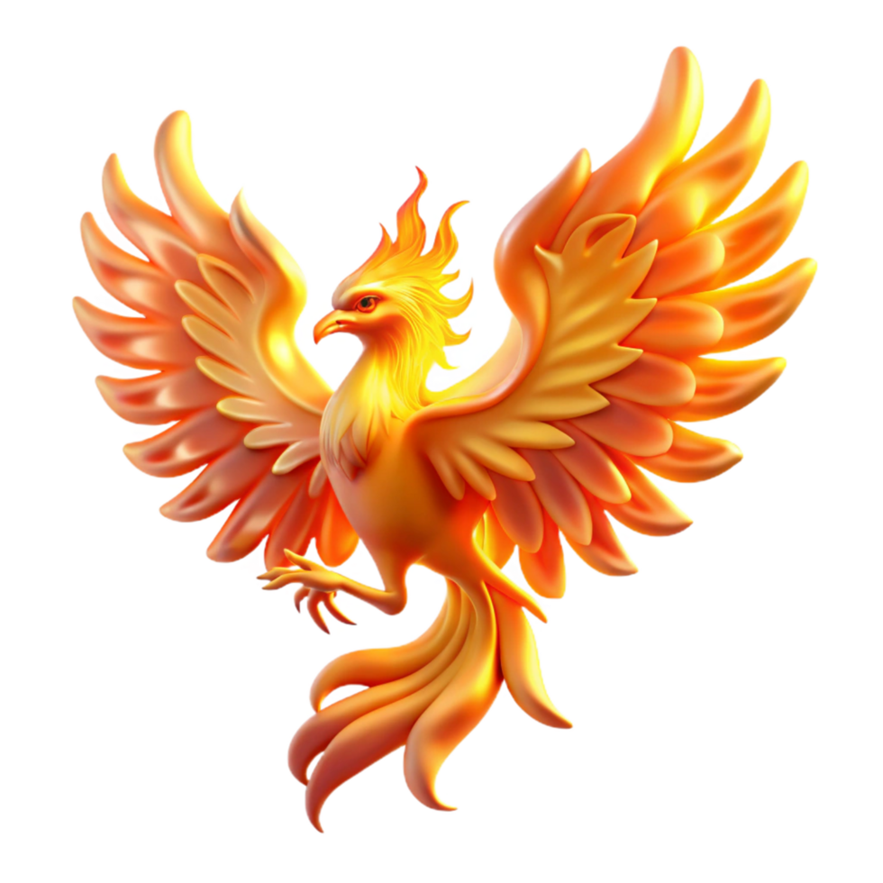 vibrant minimalist Fiery Phoenix Mythical Bird Art in a Majestic Three Dimensional Scene of Beauty high resolution png