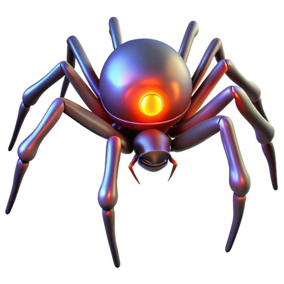 serene creative 3D Render of Glowing Robotic Spider high resolution png