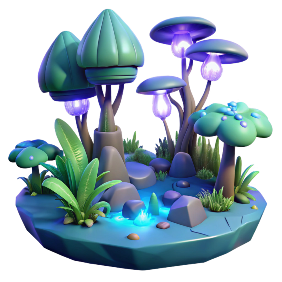 elegant traditional Glowing Fantasy Forest Scene in a Magical Three Dimensional Render of Enchantment professional png