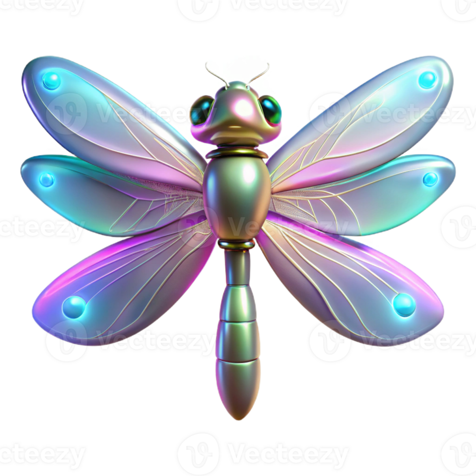 dramatic abstract Iridescent Dragonfly Three Dimensional Render with Delicate Wings and Shimmering Colors authentic png