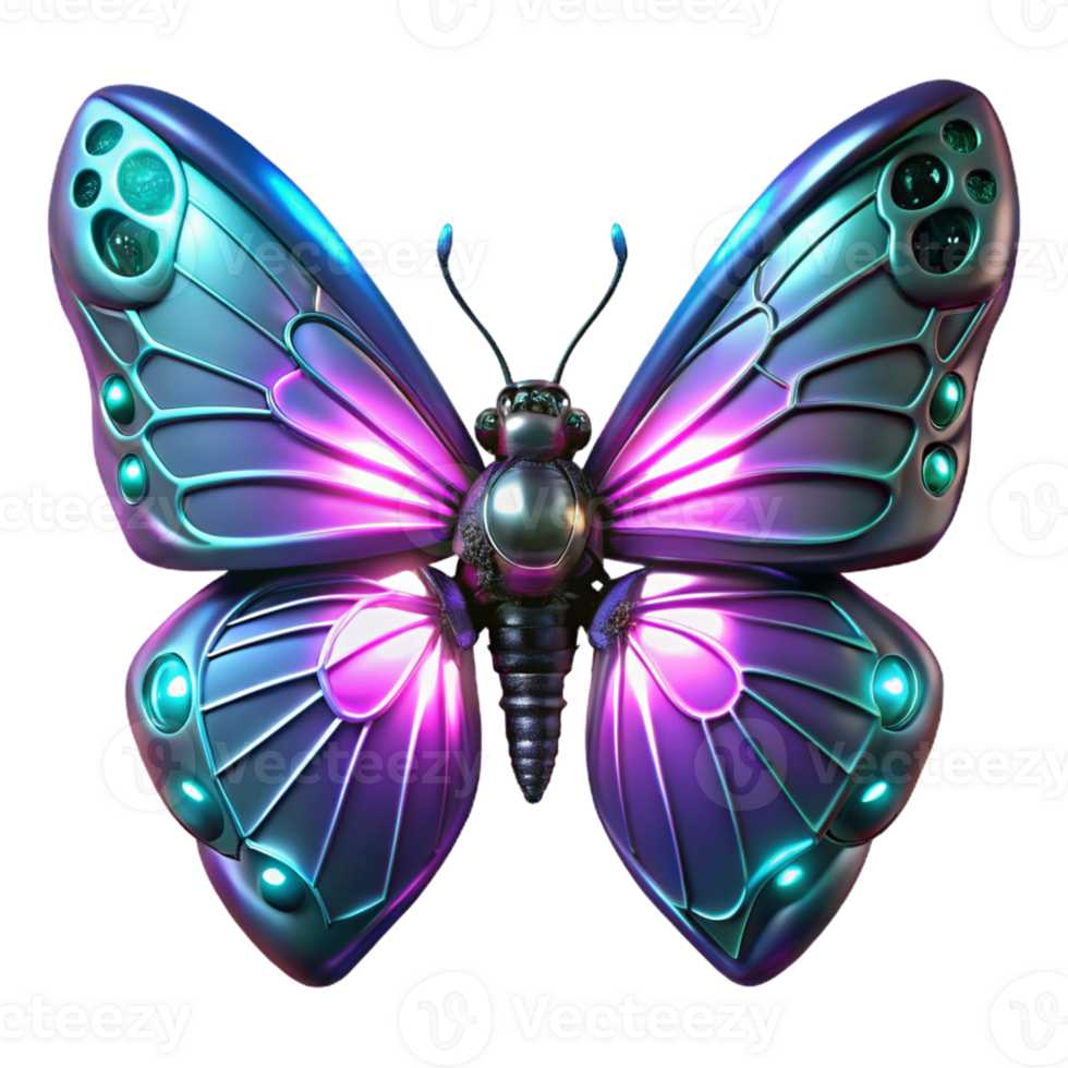 stunning minimalist Cybernetic Butterfly Glowing Wings genuine png