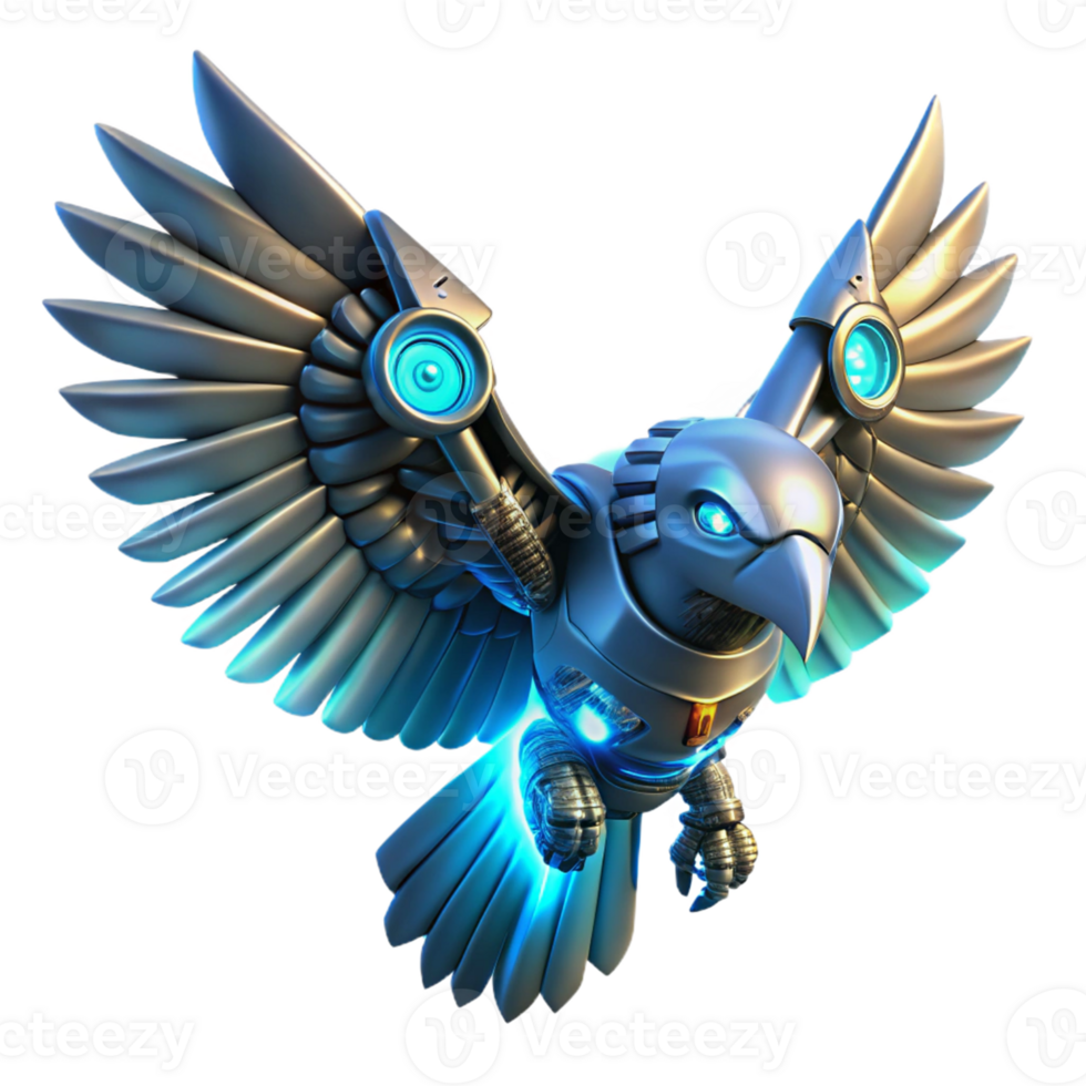 stunning classic Cybernetic Bird in Flight in a Futuristic Three Dimensional Scene of Avian Design 4K png