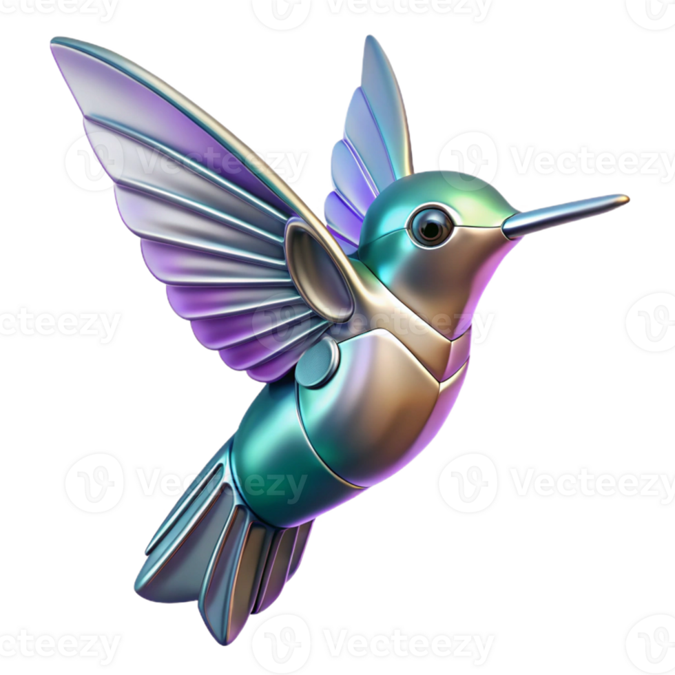 extraordinary creative Metallic Hummingbird Robot Art in a Futuristic Three Dimensional Scene of Design original png