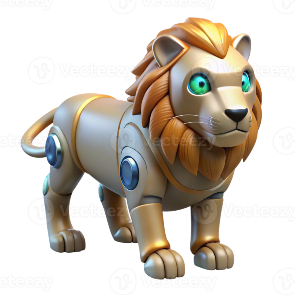 magnificent minimalist Robotic Lion Three Dimensional Model in a Futuristic Scene of Design 4K png