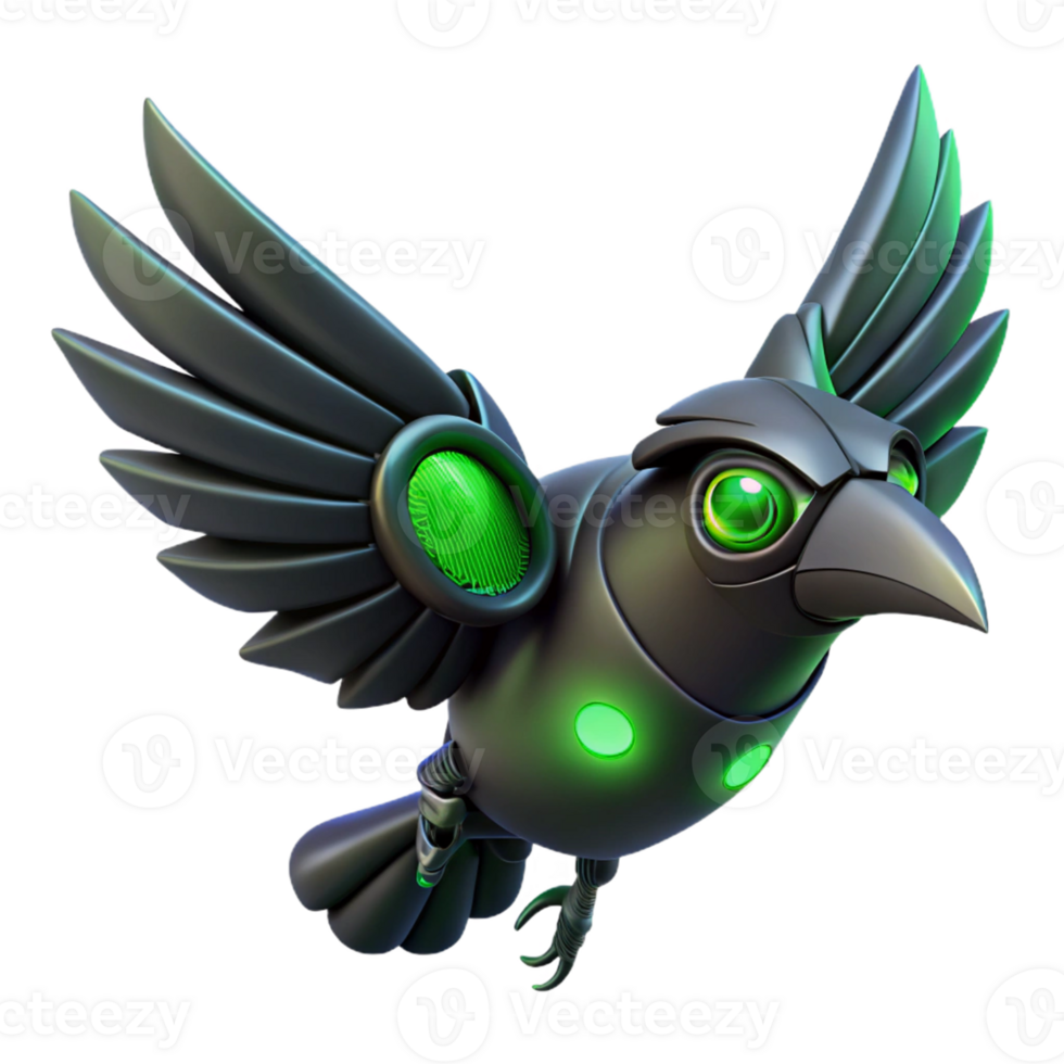 vibrant classic Cybernetic Bird in Flight in a Futuristic Three Dimensional Scene of Avian Design professional png
