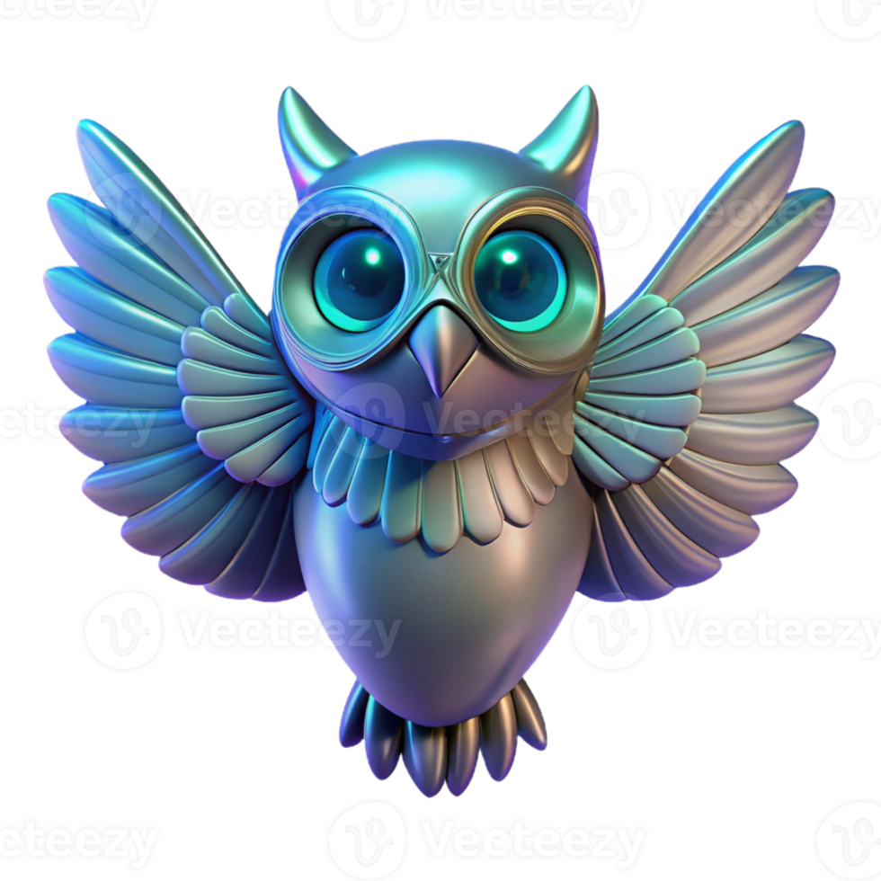 stunning creative Metallic Owl in a Three Dimensional Render of Futuristic Design exclusive png