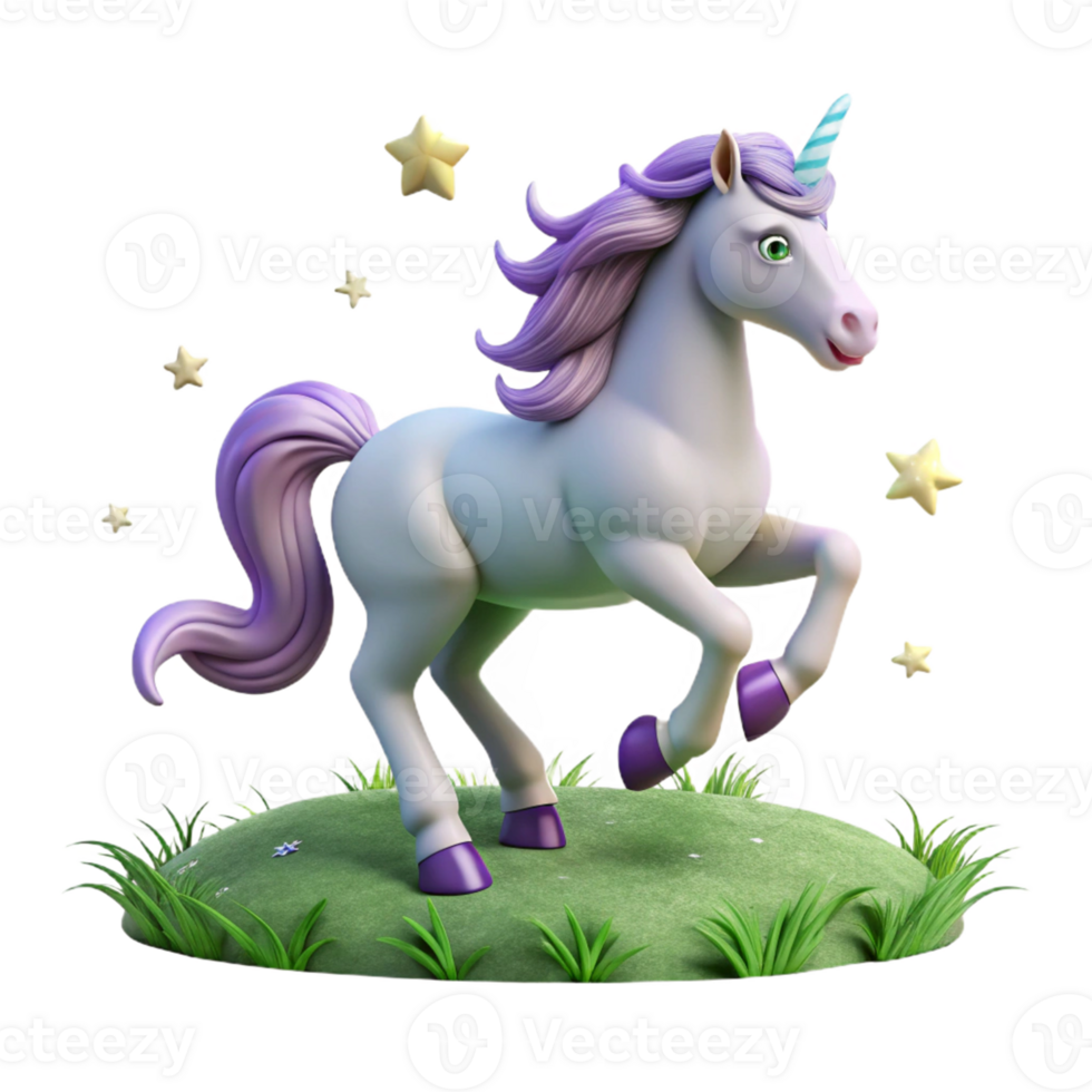 vibrant traditional Magical Unicorn in a Starry Meadow in a Whimsical Three Dimensional Scene of Enchantment high quality png