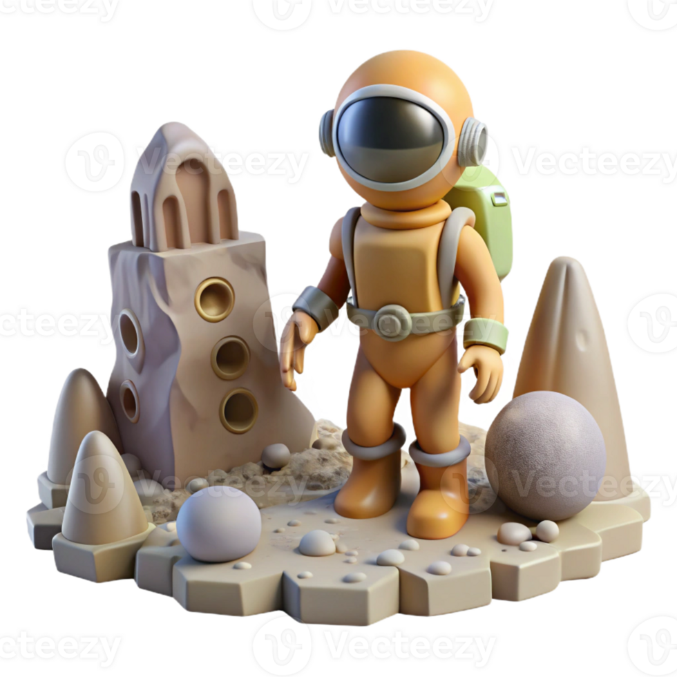 dramatic traditional Cute Astronaut on Alien Planet in a Whimsical Three Dimensional Scene of Exploration genuine png