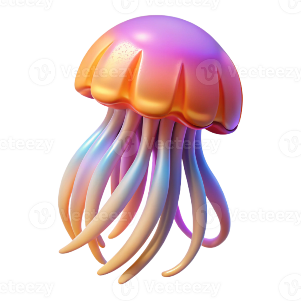 beautiful modern Vibrant Jellyfish Three Dimensional Render in a Mesmerizing Scene of Oceanic Beauty high quality png