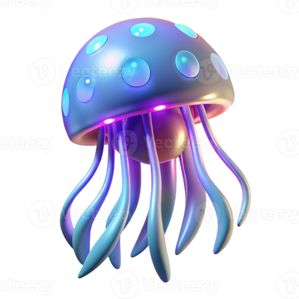 stunning classic Glowing Jellyfish Three Dimensional Render with Ethereal Glow and Translucent Tentacles 4K png