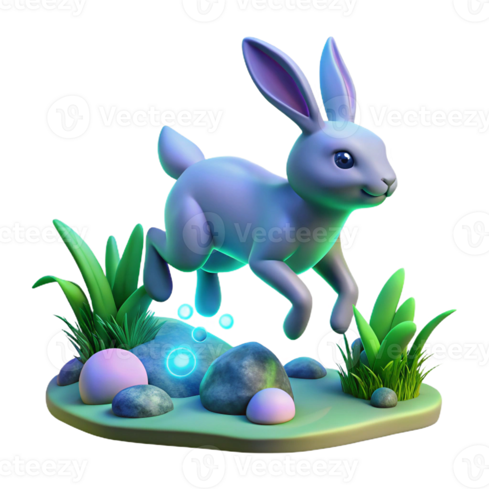 wonderful artistic Enchanted 3D Rabbit Illustration Hopping on Glowing Grass original png