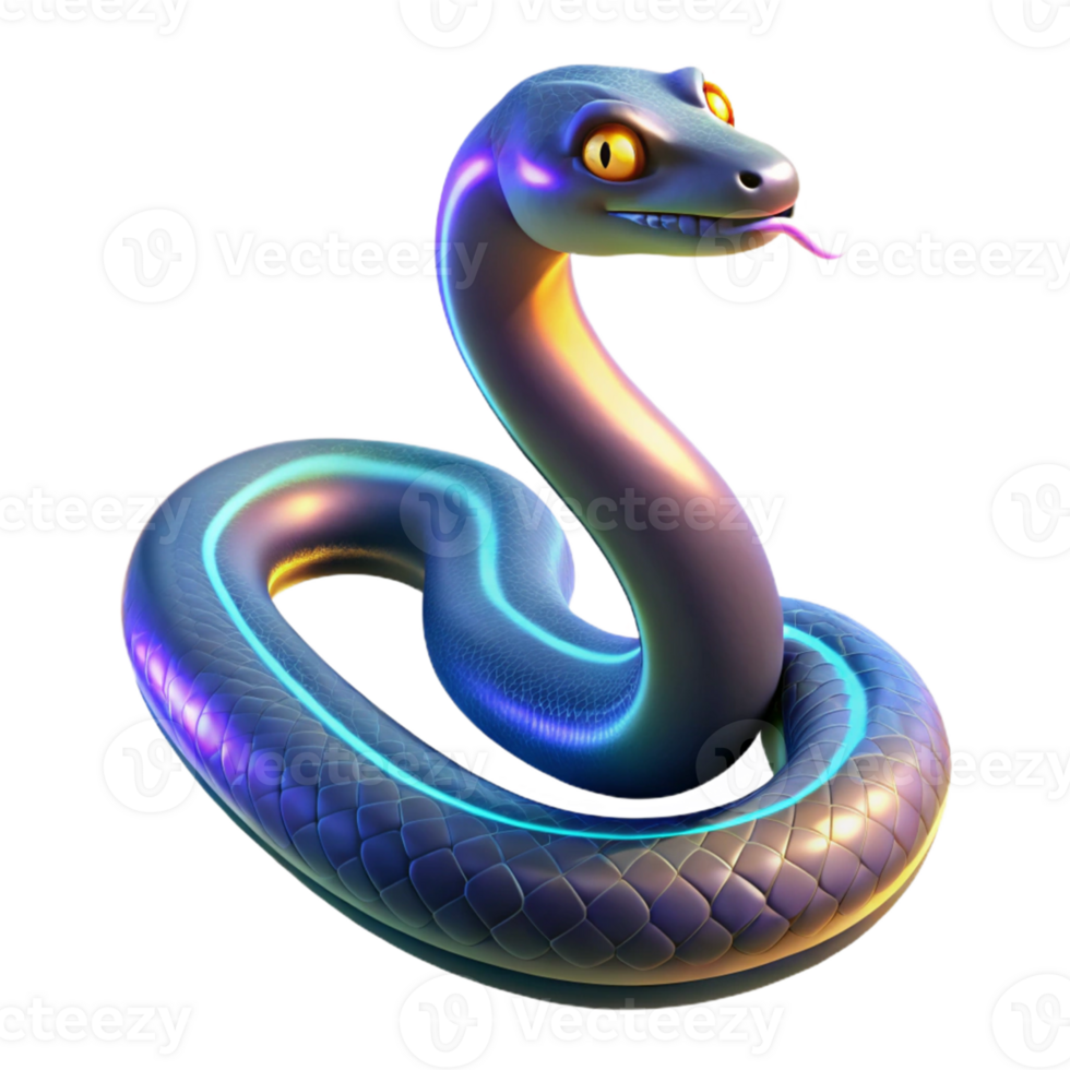 vibrant traditional Glowing Golden Snake 3D Render 4K png