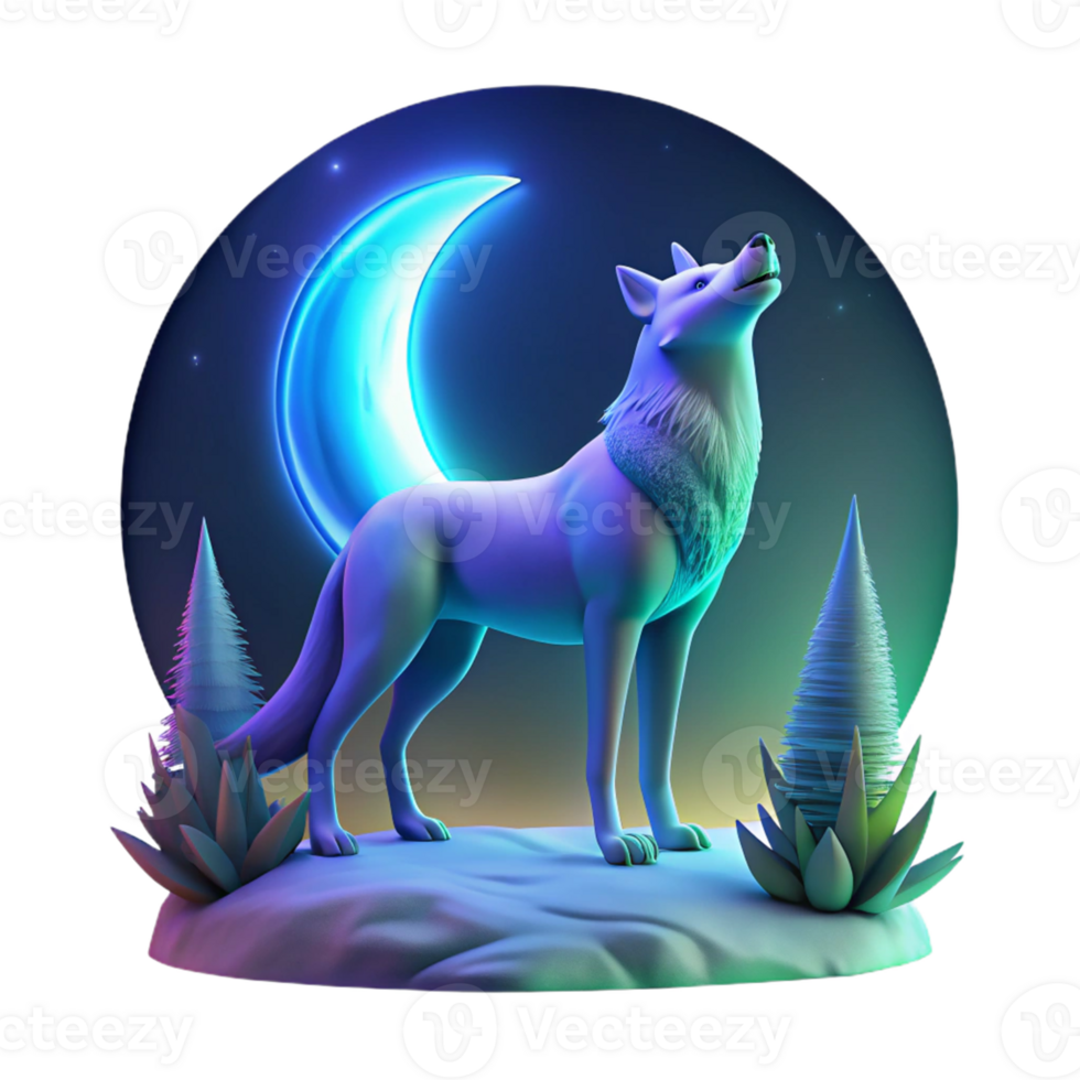 dramatic minimalist Neon Wolf Howls at Crescent Moon A vibrant depiction of a wolf howling at the crescent moon with neon elements highlighting its dynamic and modern aesthetic high quality png