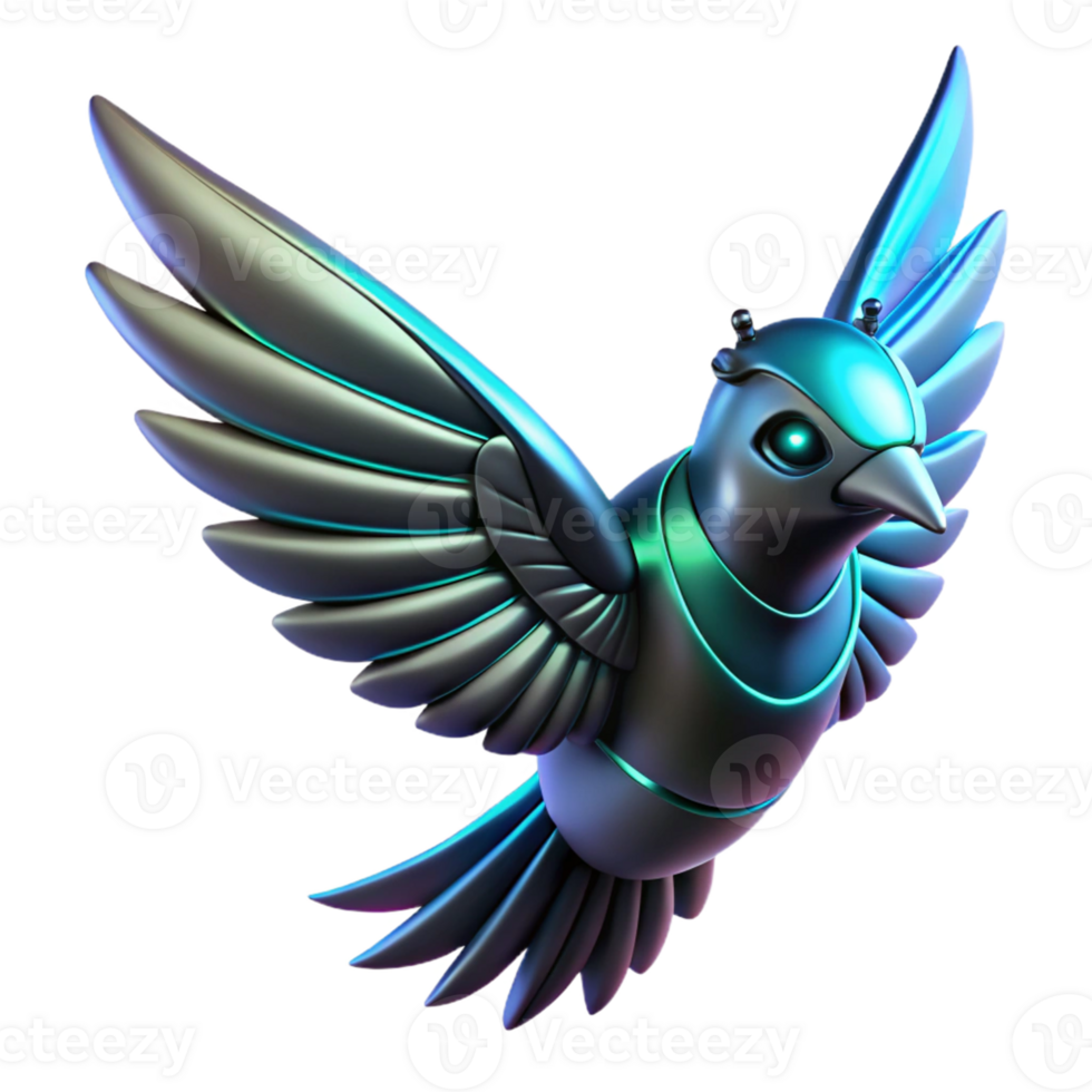 dramatic rustic Metallic Bird in Flight in a Futuristic Three Dimensional Scene of Design professional png