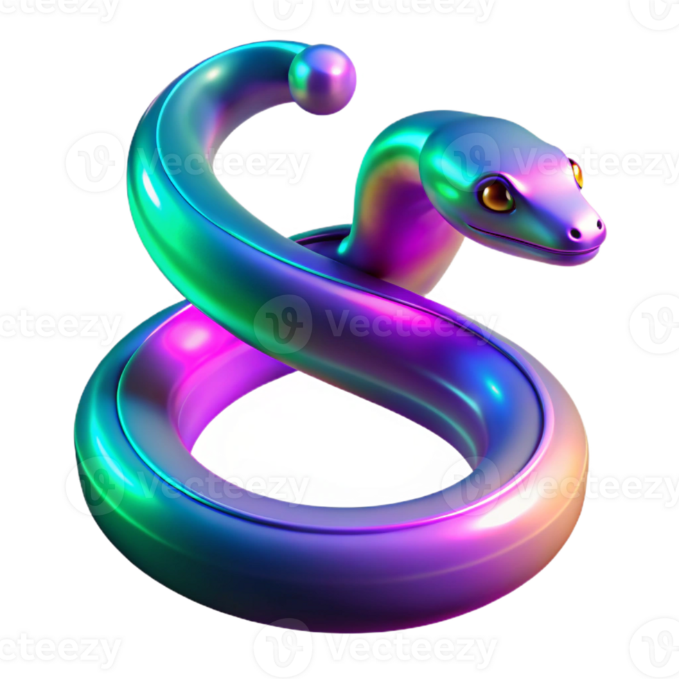 dramatic abstract Iridescent Snake in a Stunning Three Dimensional Render of Color and Movement professional png