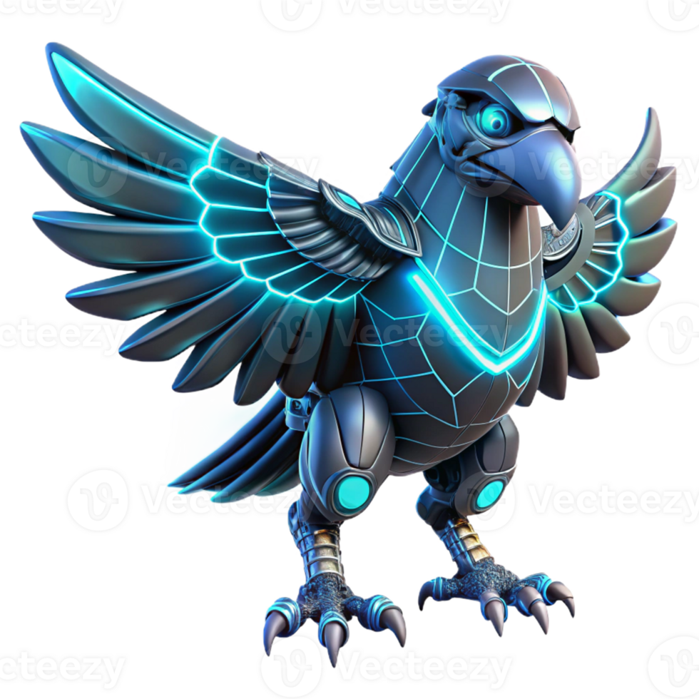 dramatic abstract Cybernetic Bird Futuristic Avian Robot with Metallic Feathers A visionary portrayal of a robotic bird with sleek metallic feathers soaring through a high tech environmentauthentic png