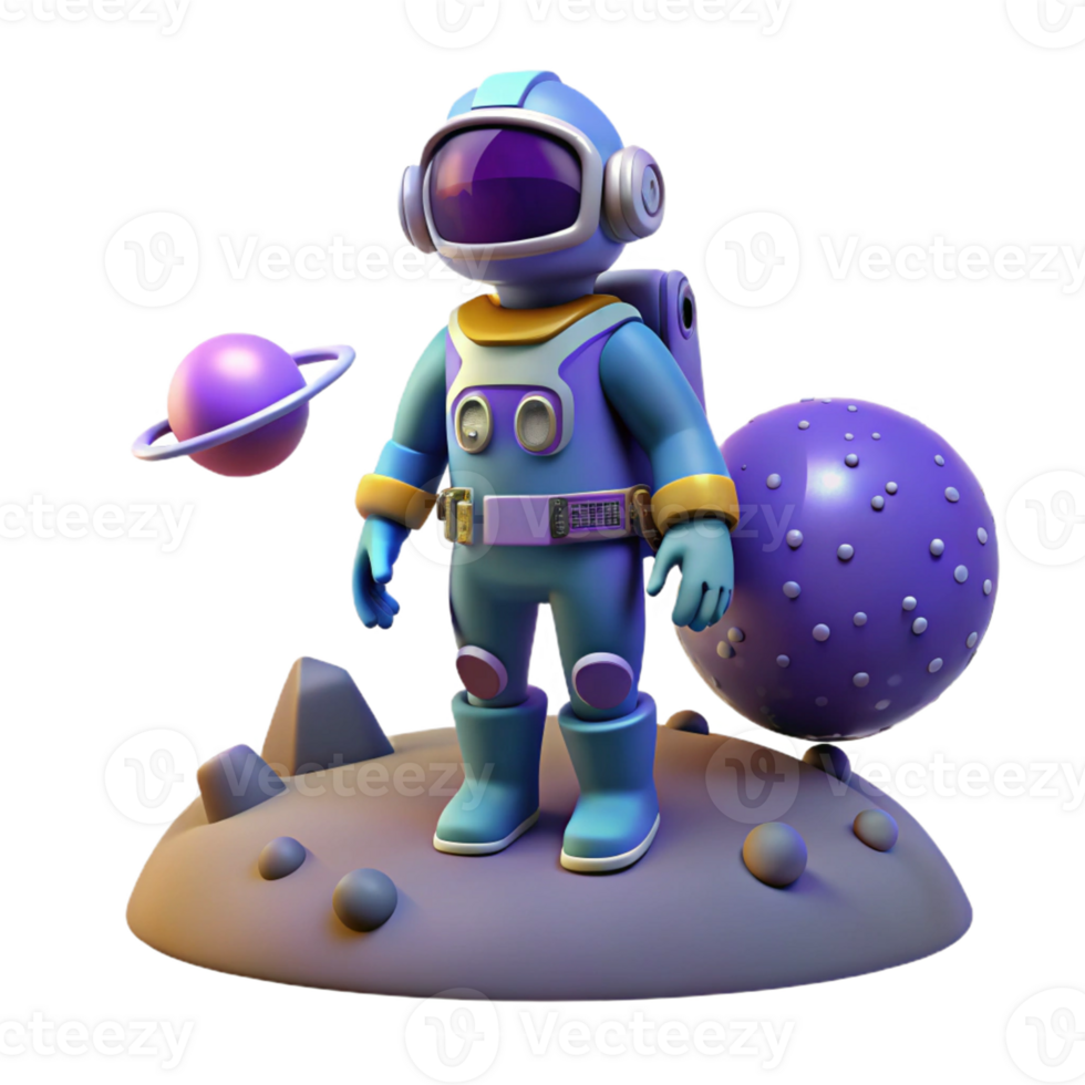elegant contemporary Cute Astronaut on Alien Planet in a Whimsical Three Dimensional Scene of Exploration high quality png