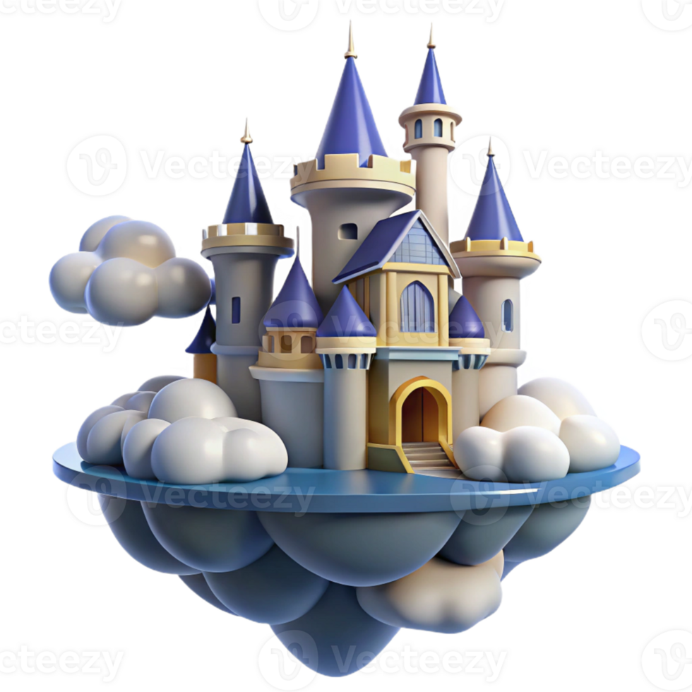 vibrant contemporary Fantasy Castle on Clouds in a Majestic Three Dimensional Scene of Enchantment high resolution png