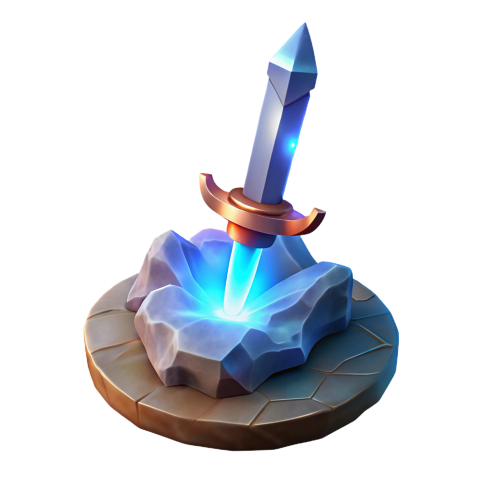 serene minimalist Glowing Sword in Stone Fantasy Game Asset premium png