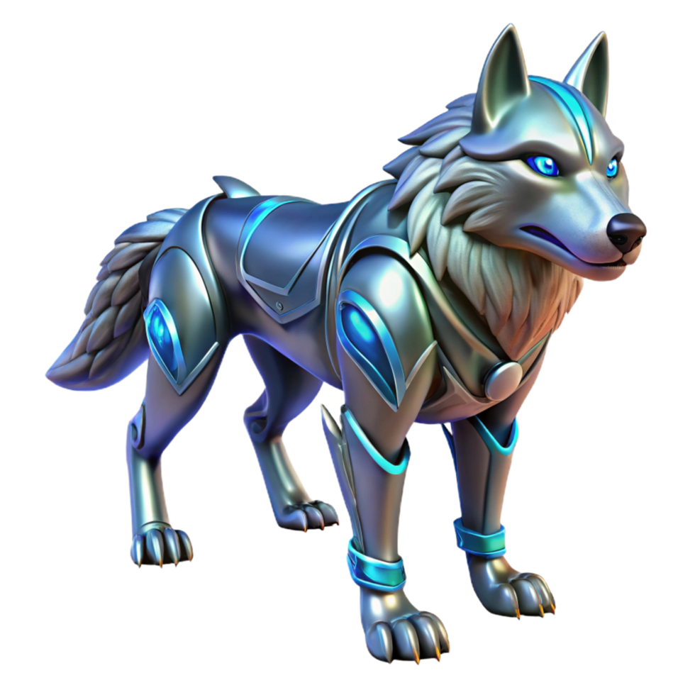 extraordinary vintage Cybernetic Wolf Futuristic Canine in Metallic Armor premium png