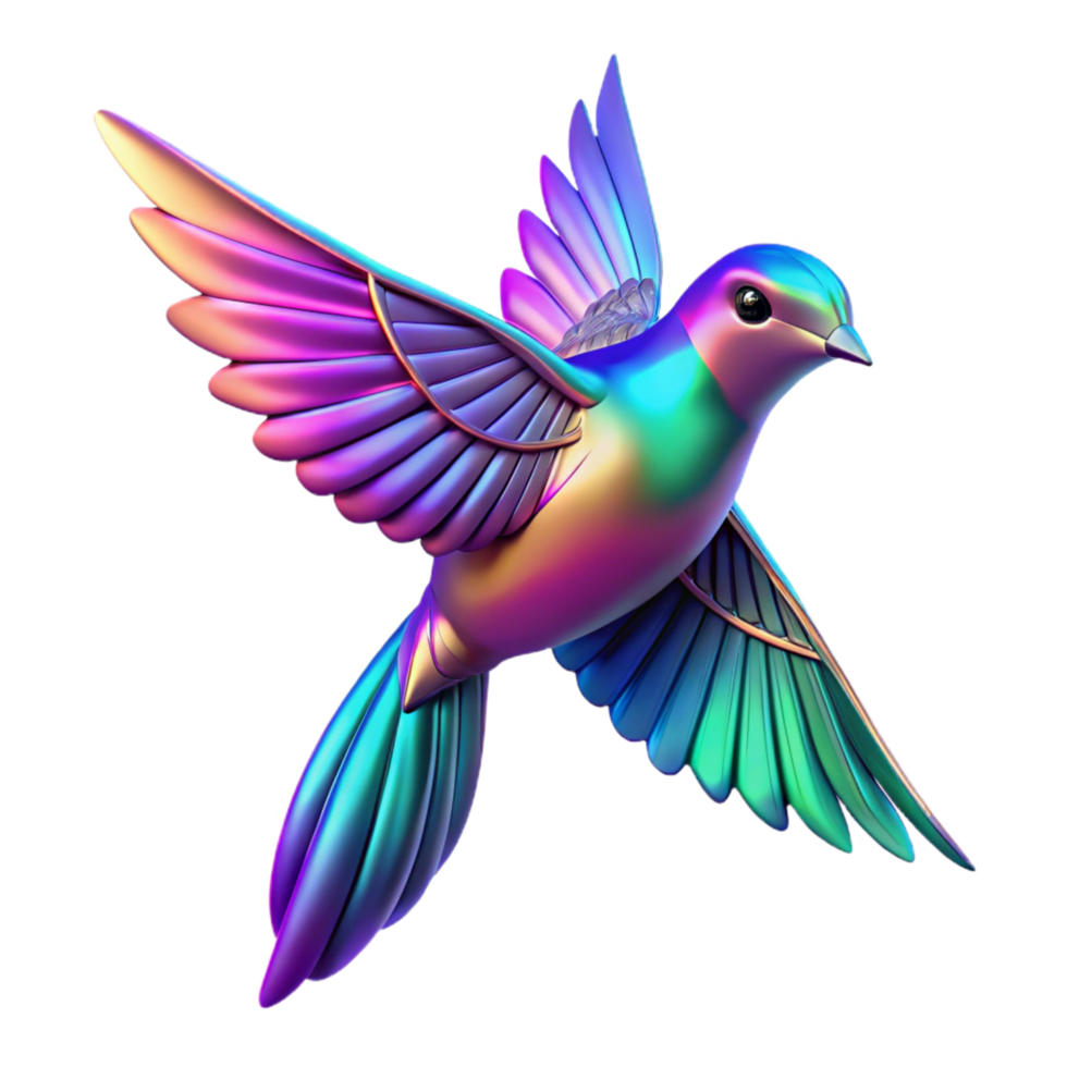 elegant modern Iridescent Bird in Flight Digital Render of a Colorful Avian premium png