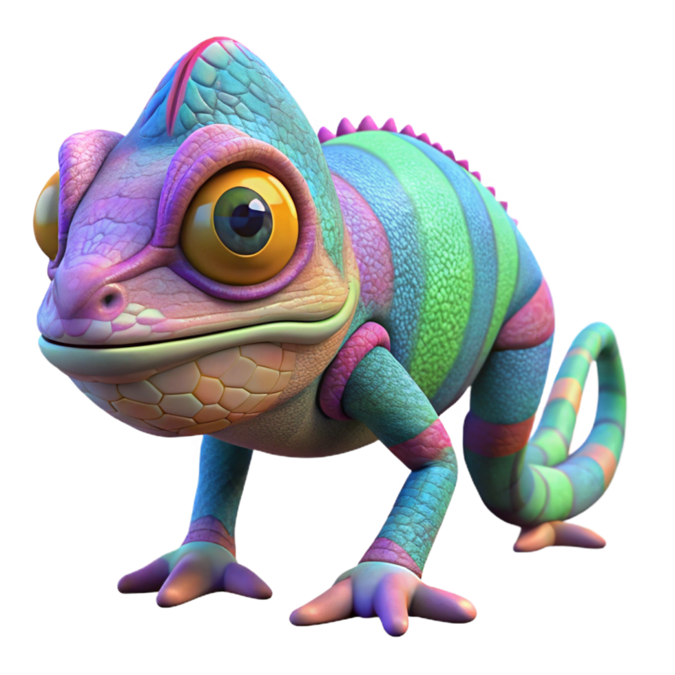 stunning contemporary Vibrant Rainbow Chameleon Digital Render of a Colorful Reptile original png