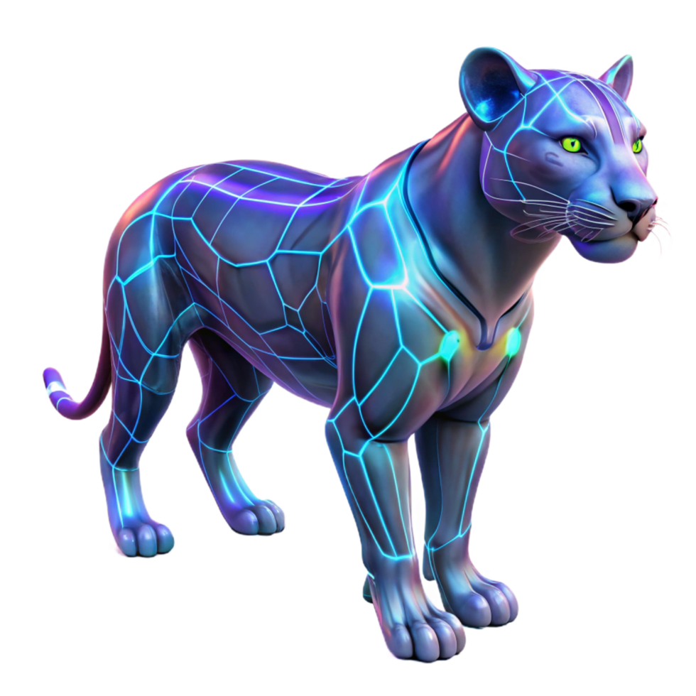 vibrant traditional Cybernetic Big Cat Futuristic Feline with Neon Lines high quality png