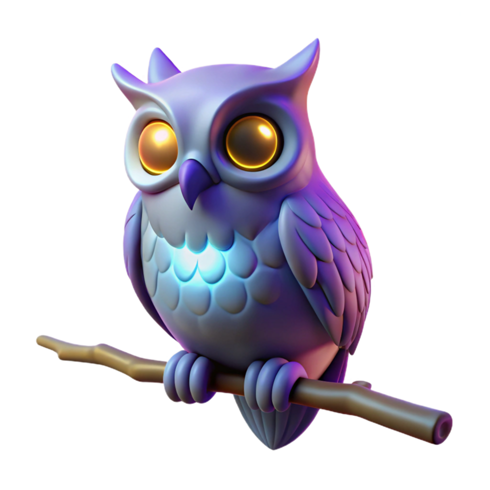 magnificent traditional Glowing Owl on Branch Digital Render of a Magical Bird detailed png