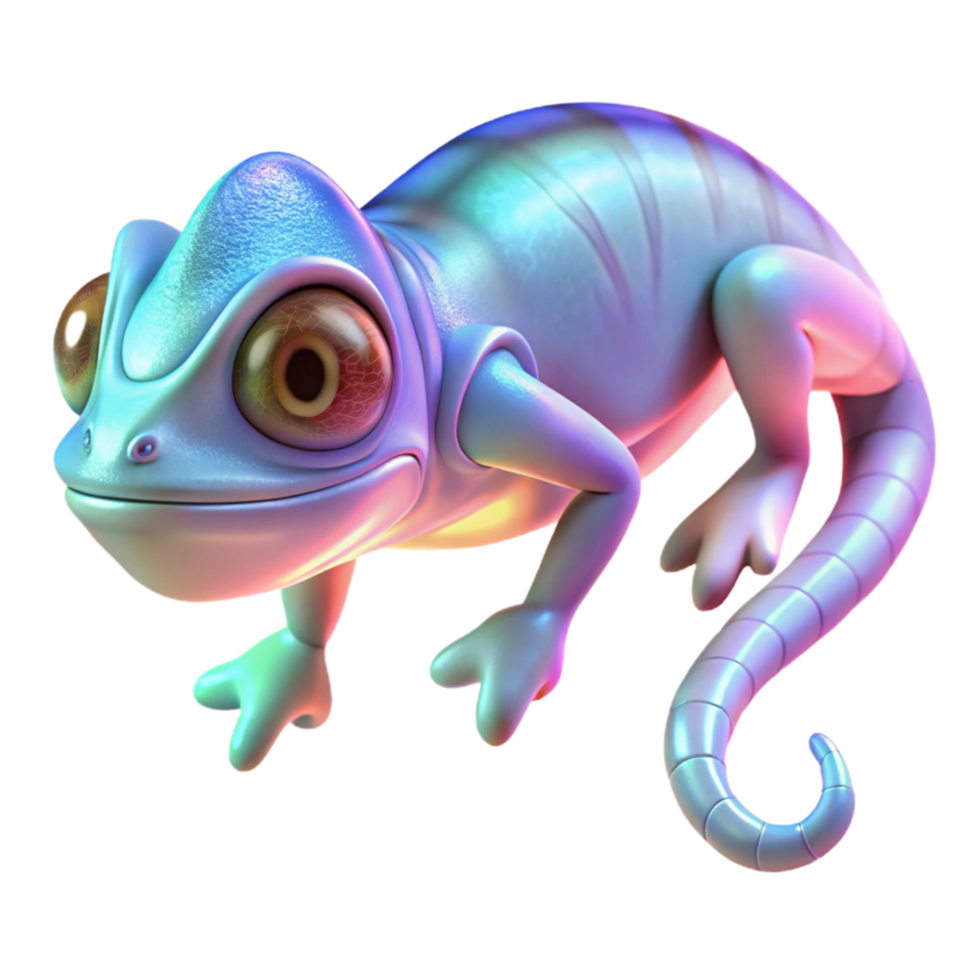 impressive minimalist Iridescent Chameleon Digital Render of a Colorful Reptile original png