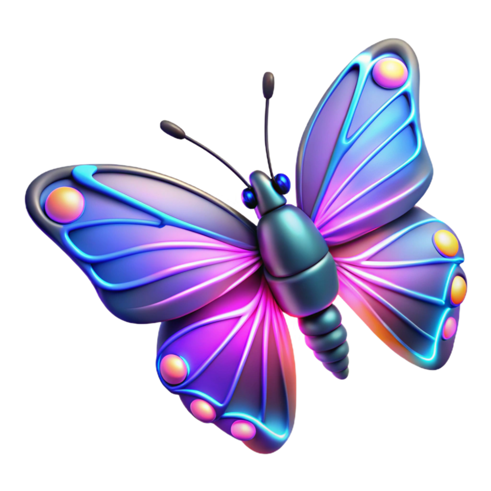 elegant rustic Neon Butterfly Digital Render of a Glowing Insect high quality png