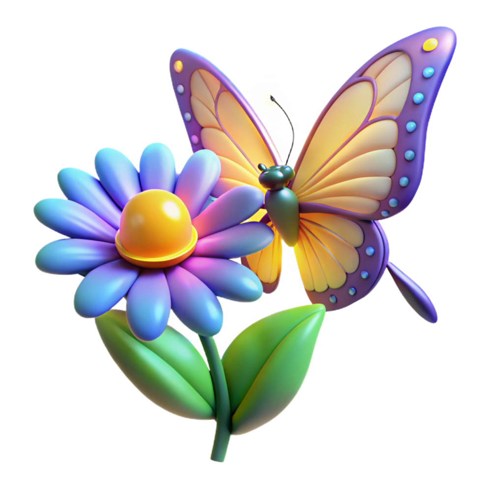 vibrant artistic Digital Render of Butterfly on Flower original png