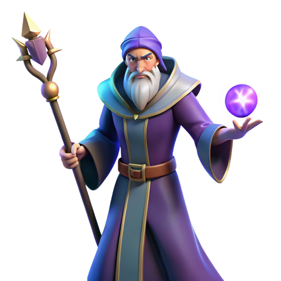 magnificent creative Wise Wizard with Magical Orb and Staff high quality png