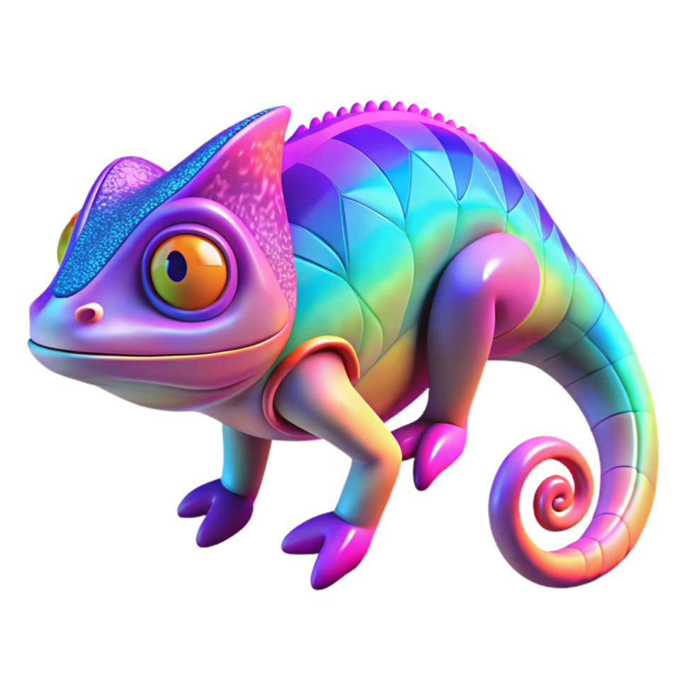 beautiful traditional Vibrant Rainbow Chameleon Digital Render of a Colorful Reptile original png