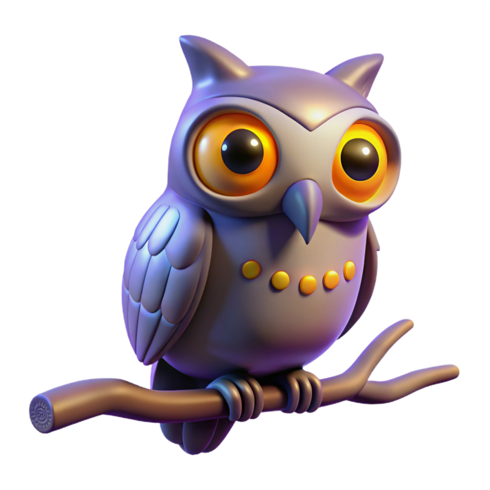 elegant minimalist Digital Render of a Cute Cartoon Owl Perched on a Branch authentic png