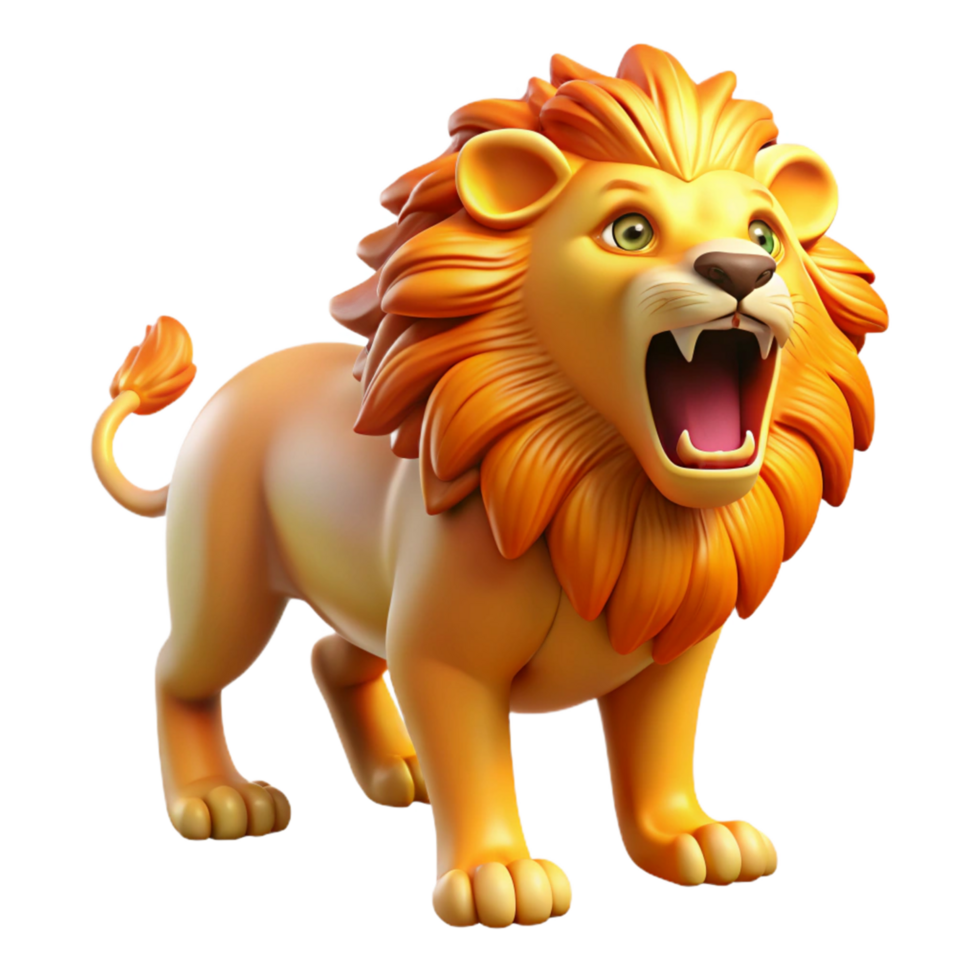 vibrant creative Roaring Lion Digital Render of a Cartoon Lion high quality png