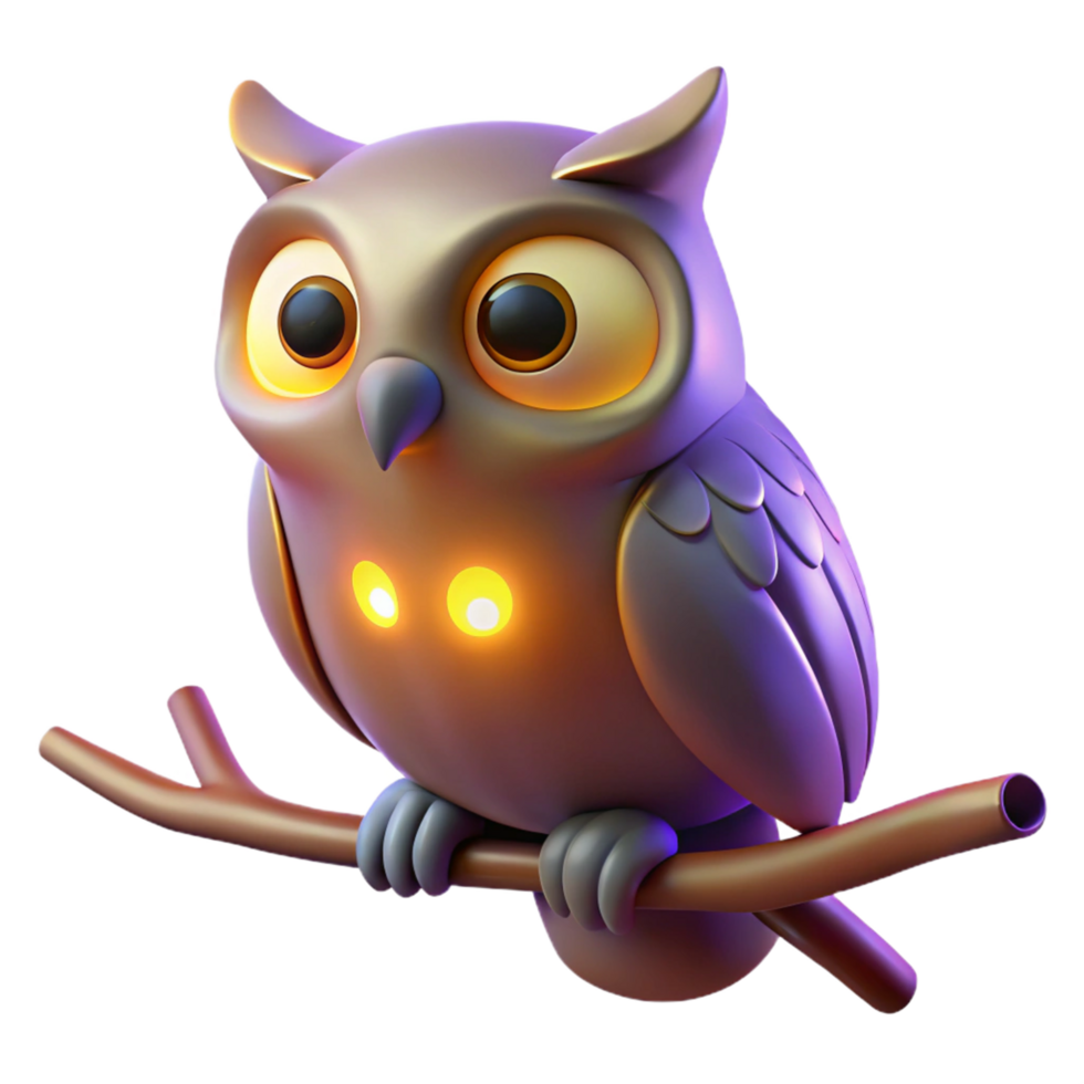 extraordinary abstract Digital Render of a Cute Owl Perched on a Branch authentic png