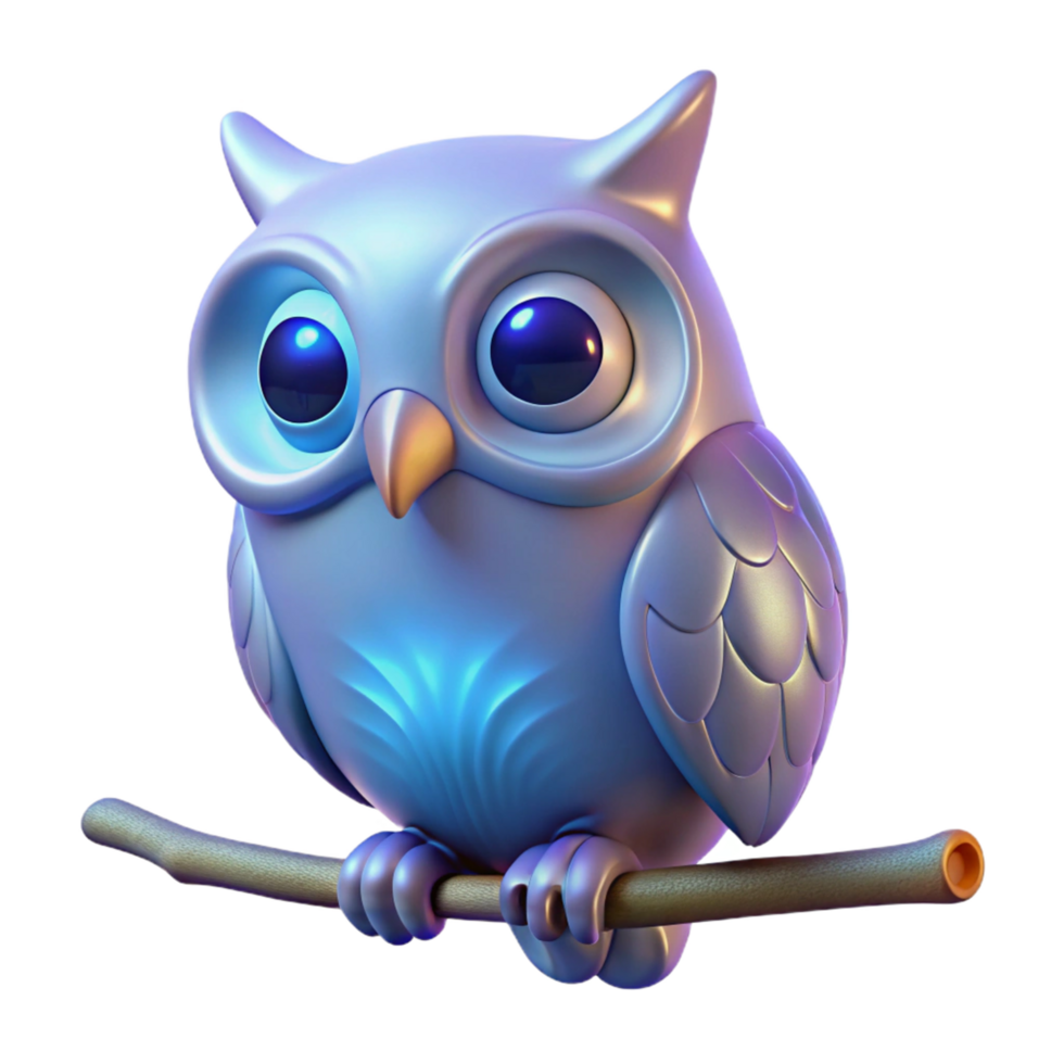 elegant abstract Digital Render of a Cute Owl Perched on a Branch premium png