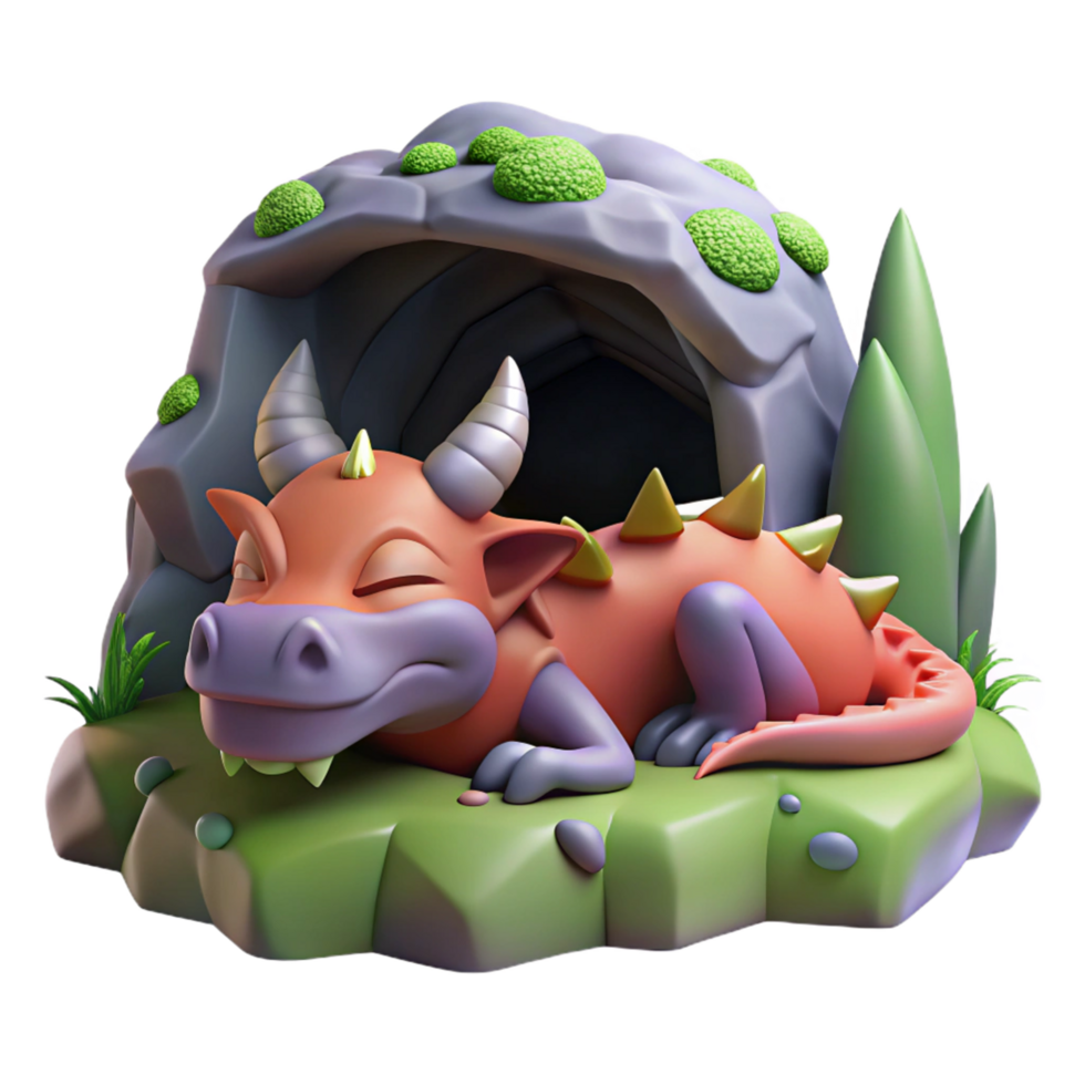 elegant creative Digital Render of a Sleeping Dragon in a Cave high quality png