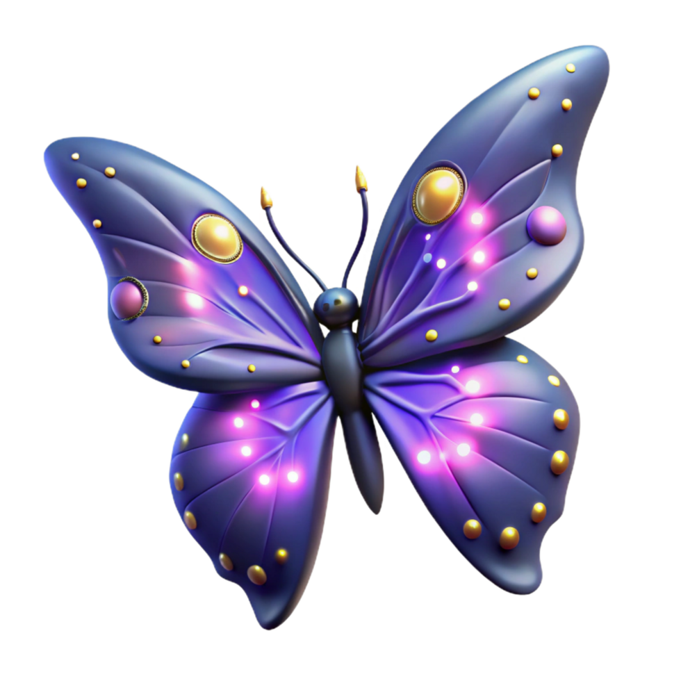stunning contemporary Glowing Purple Butterfly with Golden Accents Digital Render authentic png