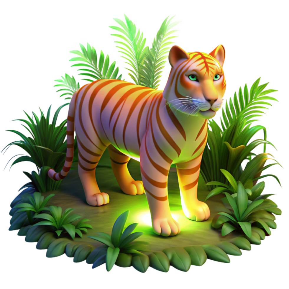 elegant rustic Striped Tiger in Lush Tropical Foliage 4K png