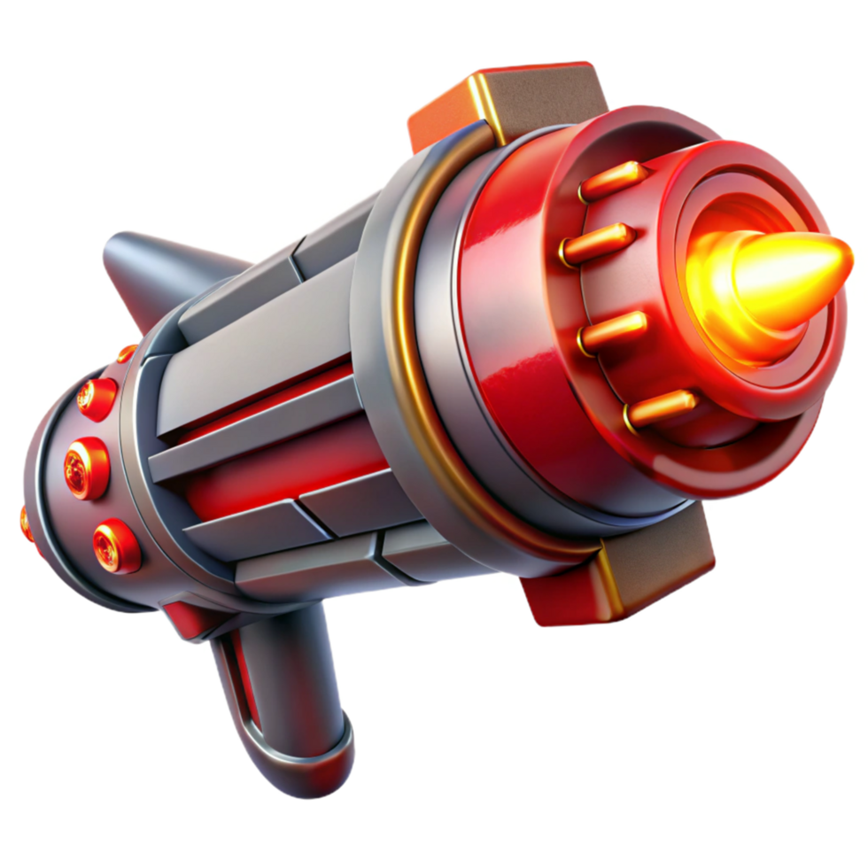 vibrant artistic Futuristic Red and Gray Energy Weapon Sci Fi Blaster Design high quality png