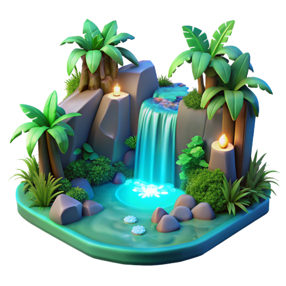 magnificent abstract Serene Waterfall Oasis Digital Render of Tropical Paradise professional png