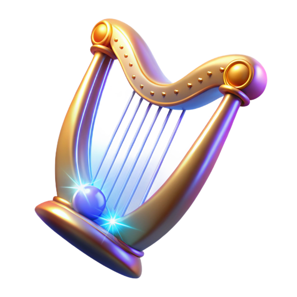 impressive rustic Luminous Golden Harp A Digital Render of a Magical Musical Instrument detailed png