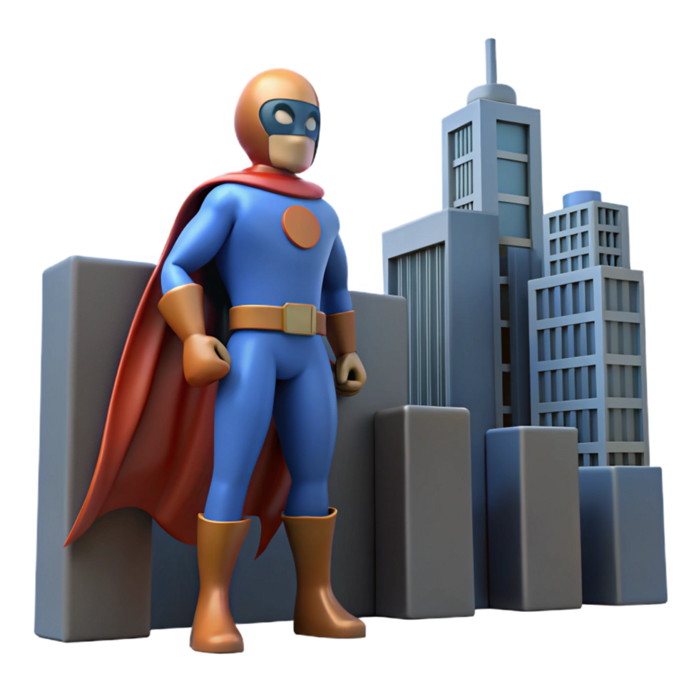 vibrant traditional Superhero Standing in Modern Cityscape high quality png