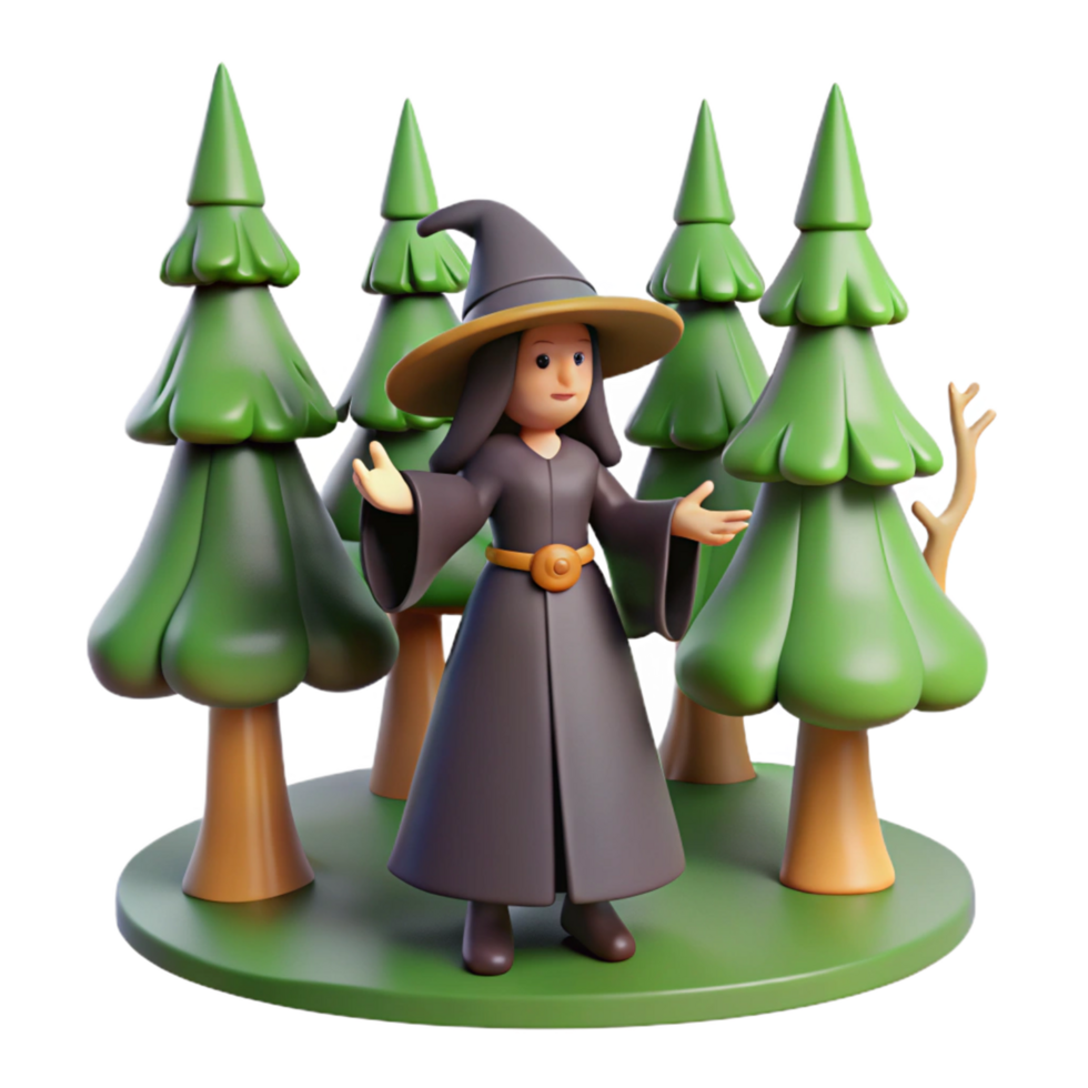 serene modern Digital Render of a Witch in a Forest original png