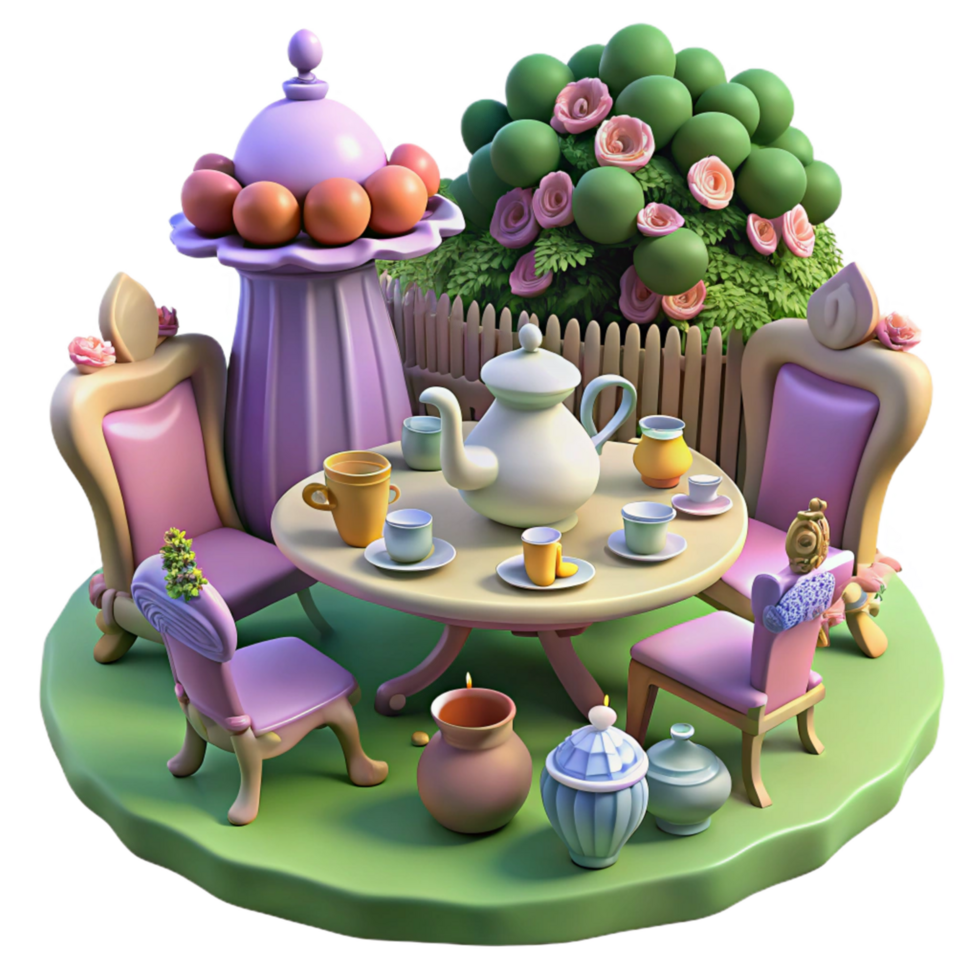 magnificent traditional Enchanted Garden Tea Party A Whimsical Digital Render high quality png