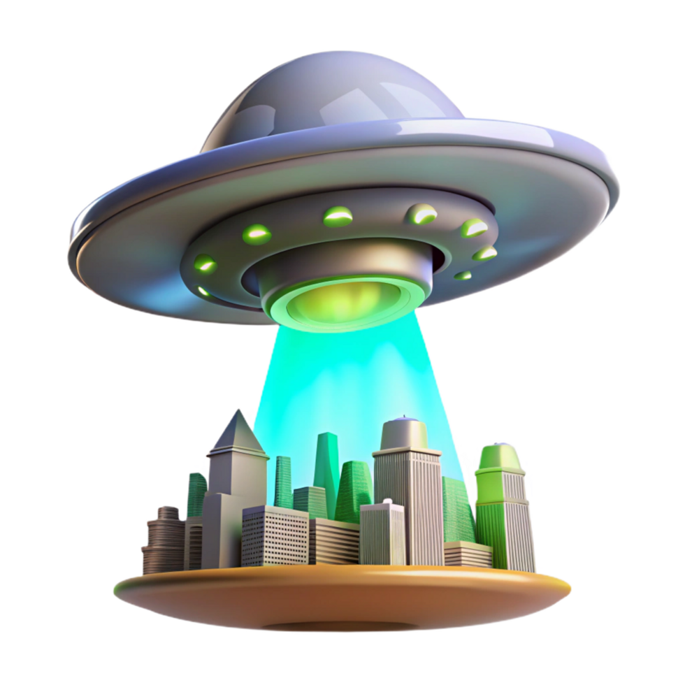 beautiful artistic Unidentified Flying Object over Cityscape A Digital Render authentic png